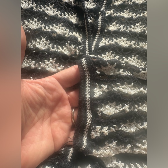 Crochet Couture Sweater/Top. 3/4-Length Sleeve. Button Front. Striped Silk Knit - Picture 6 of 10